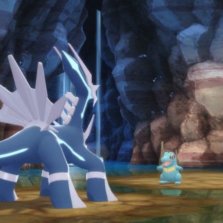 Dialga vs Totodile in "Pokémon Diamante Lucente"